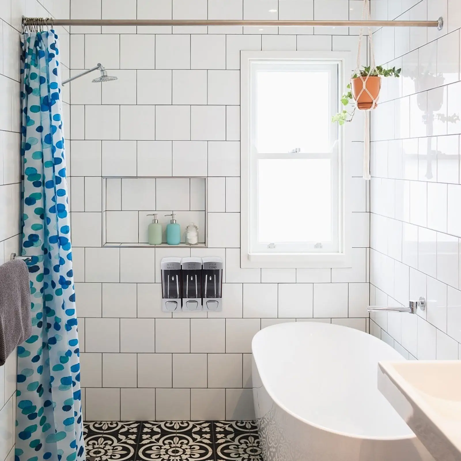 

3 Compartment Wall Mounted Dispenser for Liquid Soap Shampoo and Lotion Smooth Pump System for Bathroom Shower Gel Use