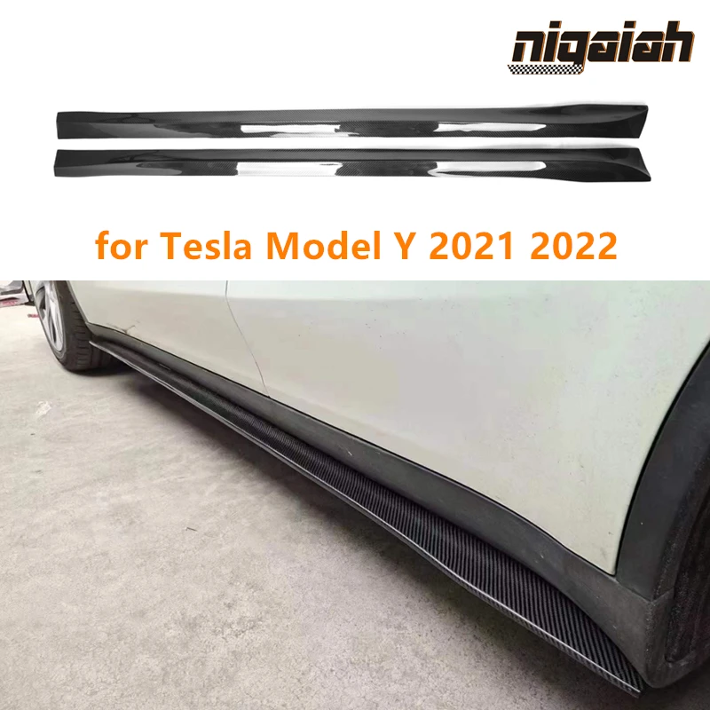 

High quality Dry Vacuumed Carbon fiber Side Skirt Entension Bumper Decoration Stripes for Tesla Model Y 2021 2022