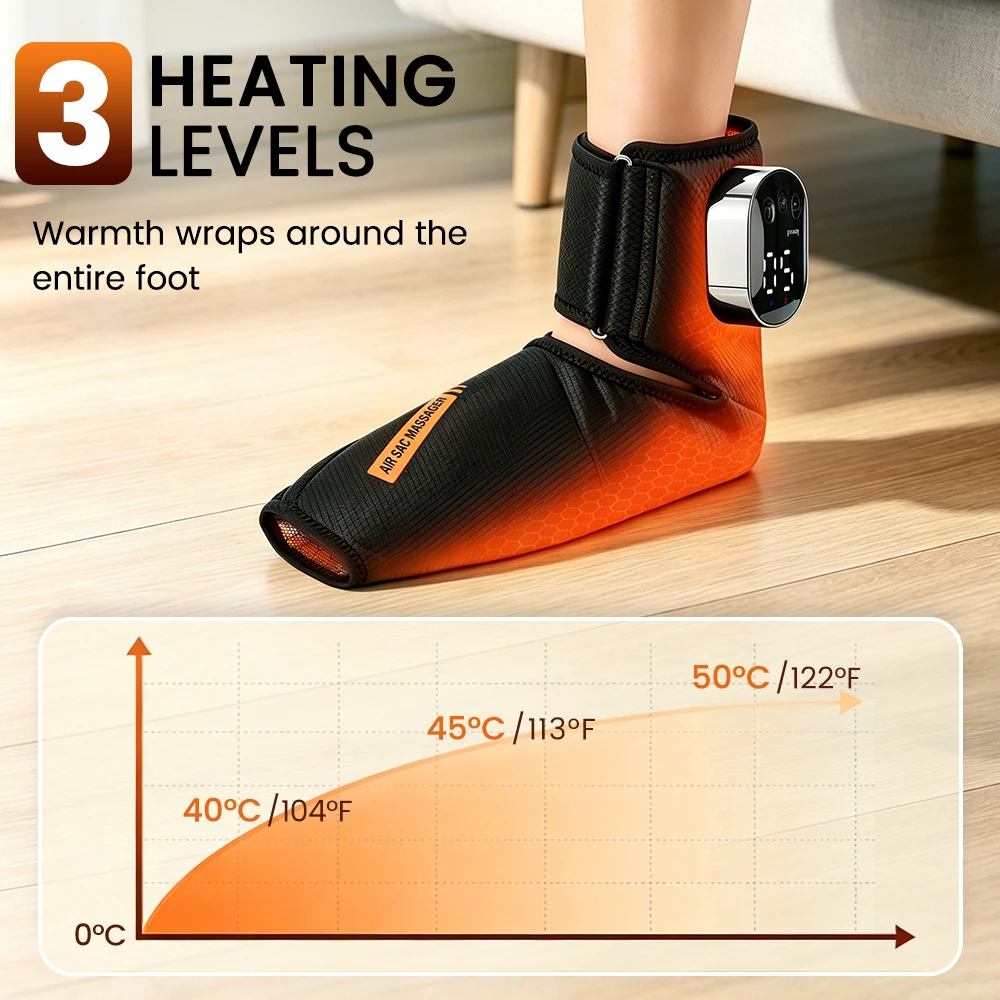 Electric Foot Ankle Massager Air Pressure Heating Vibration 3 Levels Adjustable Massage Wrap Brace Feet Relaxation Pads Cordless