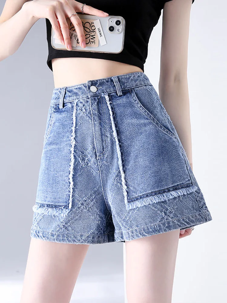 

Корейские джинсовые шорты с высокой талией, свободного кроя, из тонкого денима, женские, весна-лето, А-силуэт, повседневные, прямые джинсы