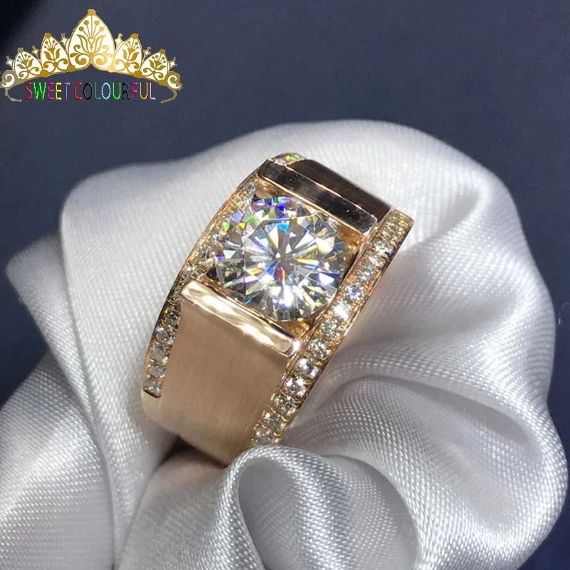 

100% 18K Au750 14K Au585 9K Au375 Gold Moissanite Diamond man Ring D color VVS1 l Wedding Party Engagement Anniversary Ring