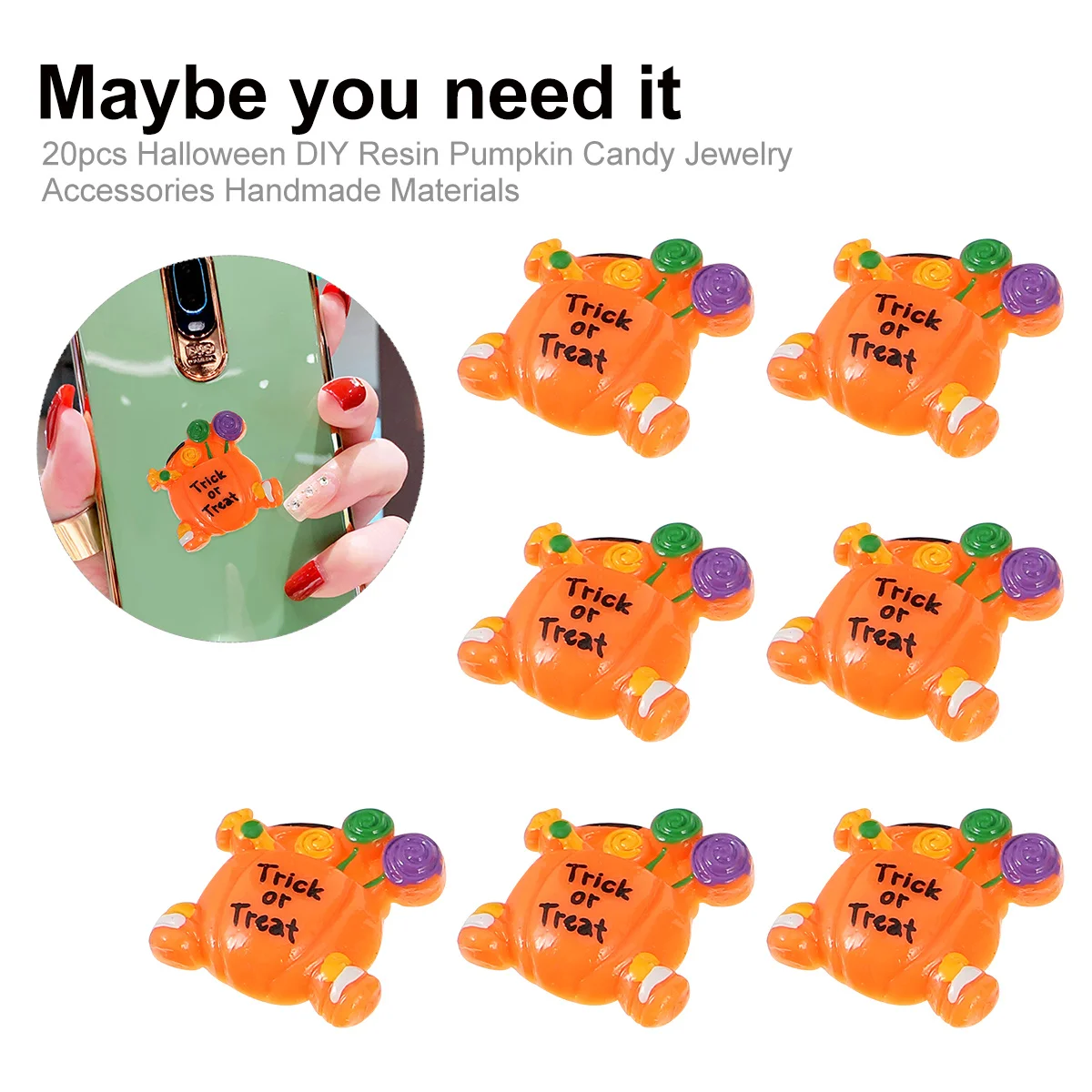 

20 шт. декоративных элементов в виде тыквенных конфет из смолы для Хэллоуина, материалы для рукоделия, для чехлов для телефонов, заколок, украшений, уникальные
