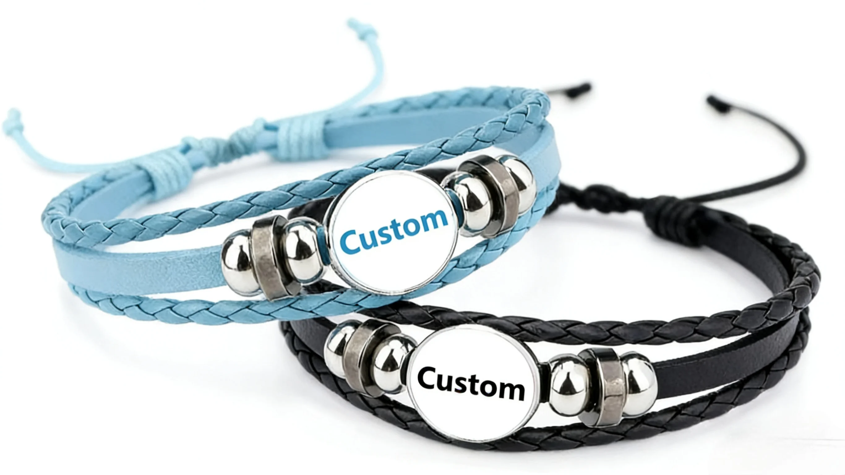 Custom Logo Leather Bracelet Personalized Photo Charm Black Pink Blue Anime Figure Bangles Cosplay for Kids Men Gift