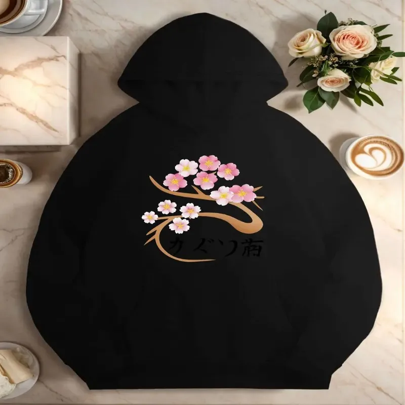 

Зимне-осенний свитшот большого размера, женская одежда больших размеров, женская ветка вишни, хлопок с длинным рукавом, уличный стиль