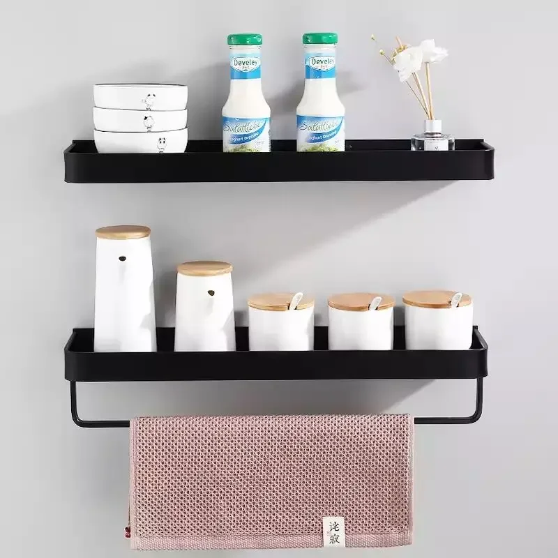 Hotel Household Aluminum Bathroom Soap Shelves Towel Shampoo Holder Storage Rack Wall Shelf Oraganizer Kitchen Spice Rack Black