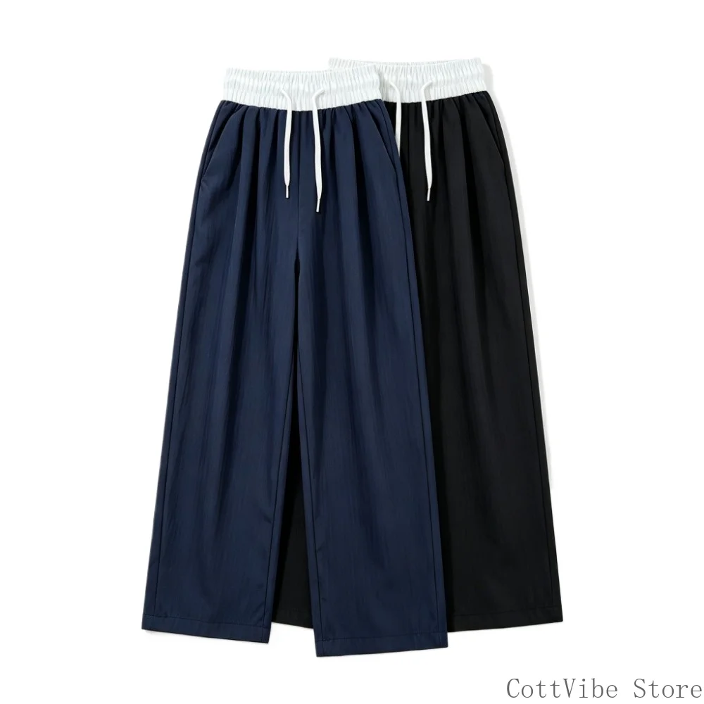 Women Contrast Color High Waist Drawstring Wide Leg Pants Loose Draped Trousers With Pockets Home Sleep Pants Sport Long Pants
