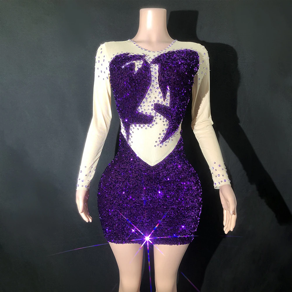 Customized Sling Rhinestone lace Transparent High Elastic Sequins Sexy Tight Dress Birthday Party  Dress Performance Dress