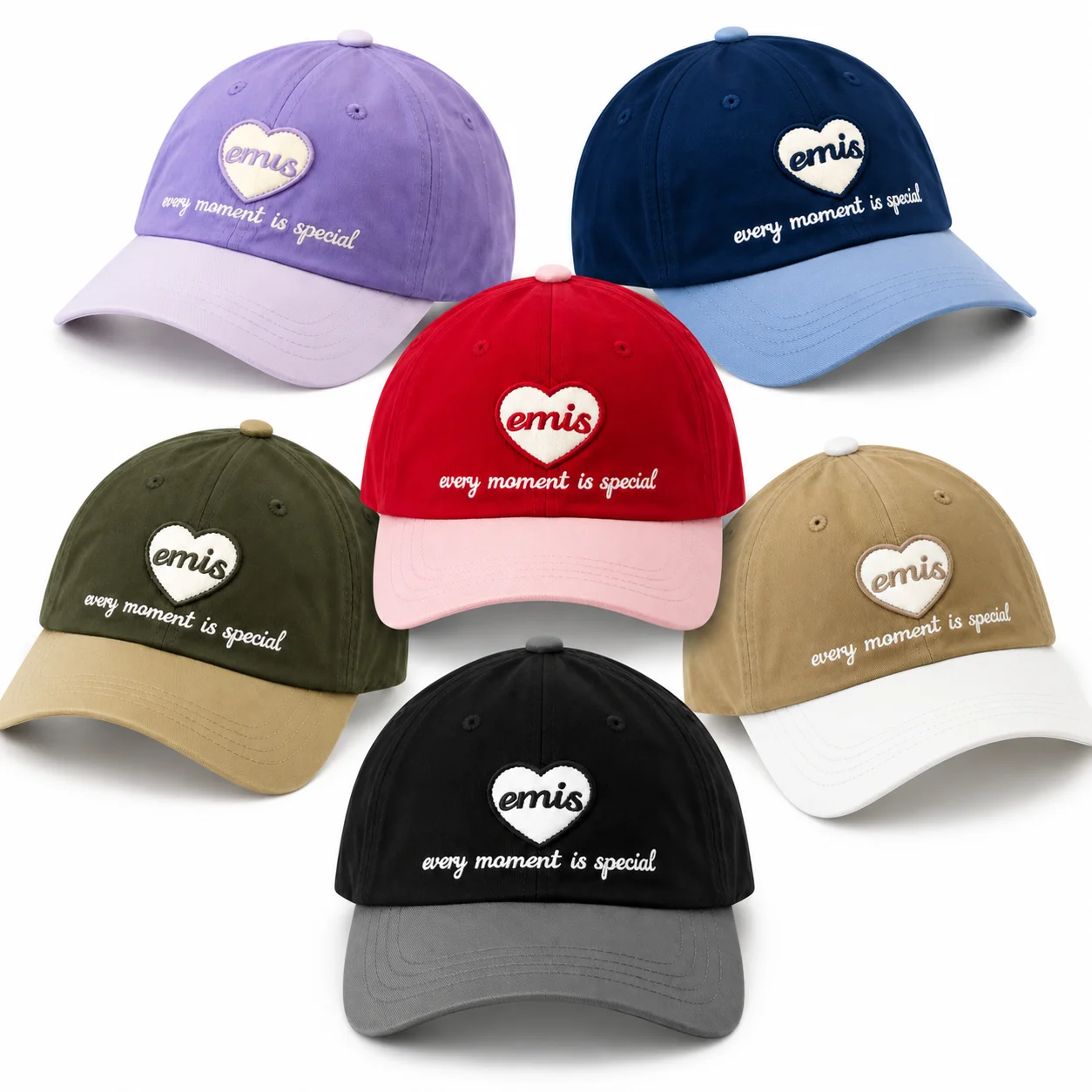 emis Baseball Cap Unisex Casual Heart Soft Top Peaked Sun Visor Hat All-Match Vintage Outdoor Headwear for Travel Sports Daily