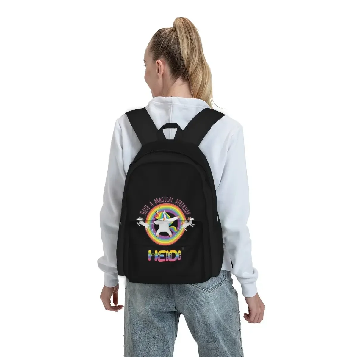 Heidi Have A Magical Birthday Unicorn Rainbow Dabbing Backpacks Bookbag School Bags Rucksack Laptop Rucksack Shoulder Bag