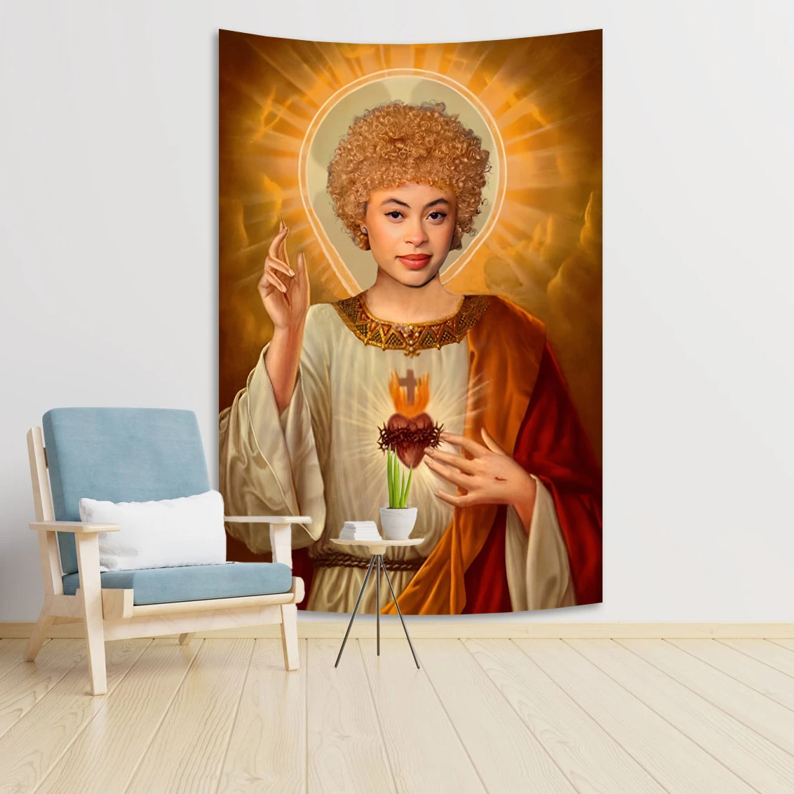 I Love Ice Spice Hanging Tapestry Rapper Jesus Printed Dorm Or Bedroom Background Cloth Aesthetic Home Decoration