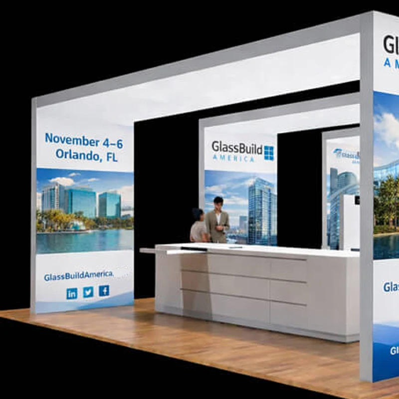 Custom Reusable Trade Show Booth Display Exhibition Booth Fair Stand 6x6m Light Box Archway Exhibit Booth For GlassBuild America