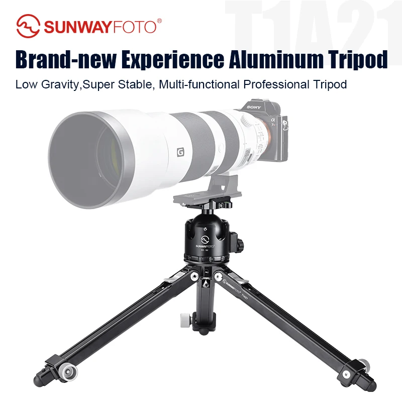 SUNWAYFOTO T1A21 Bodenstativ aus Aluminium für Teleobjektive & DSLR-Kameras, Tragkraft 55lb. (25kg)