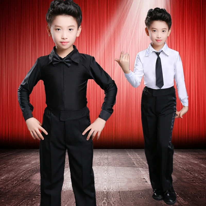 Sywiyi Chemise De Danse Latino Américain Tango Enfant Garçon Ballet Justaucorps Body Danse Classique Gymnastique Artistique Costumes De Samba Rumba Salsa Blanc 5-6 ans