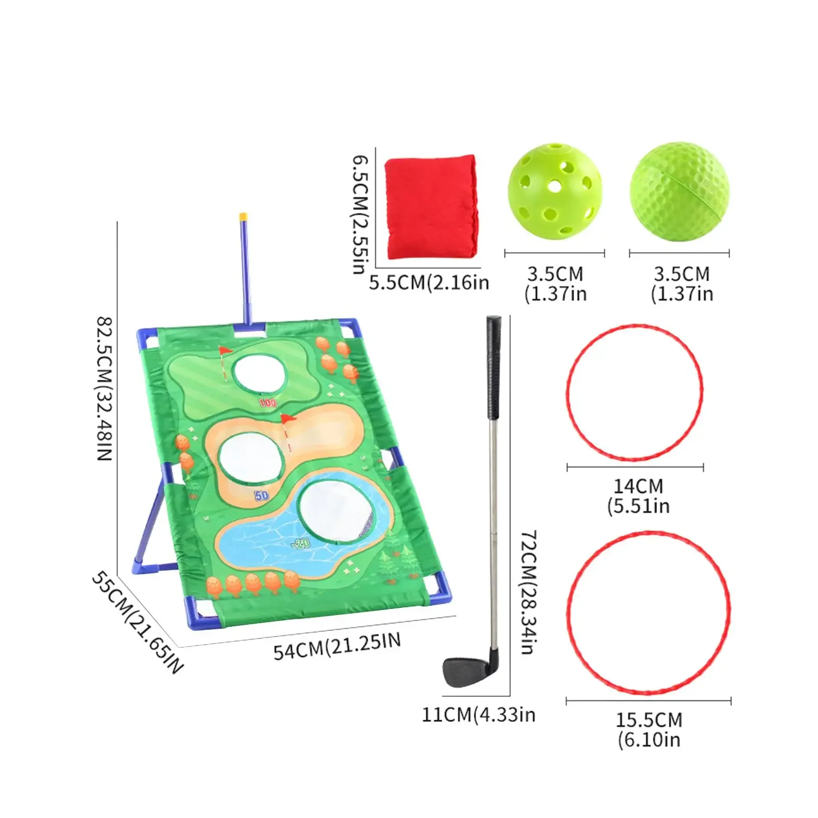 3in1 어린이 골프 게임 세트 다중 모드 골프 퍼팅 연습 매트 던지기 게임 야외 실내 토스 백 어린이 경쟁용 장난감