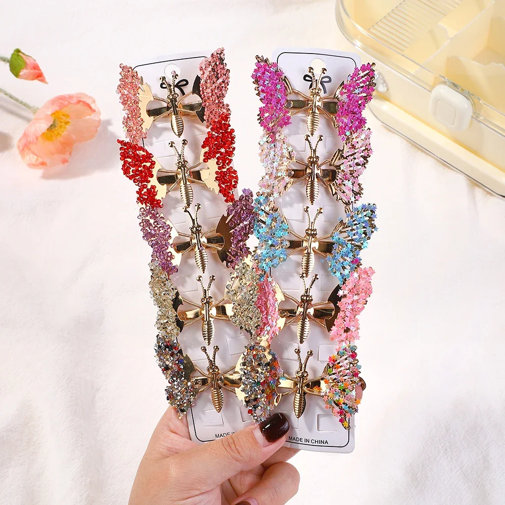 RAINBOW BOWS Shiny Star Sequins Tassel Butterfly Hairpin for Women Girls Side Clip Moving Butterfly Childrens Hair Accessories