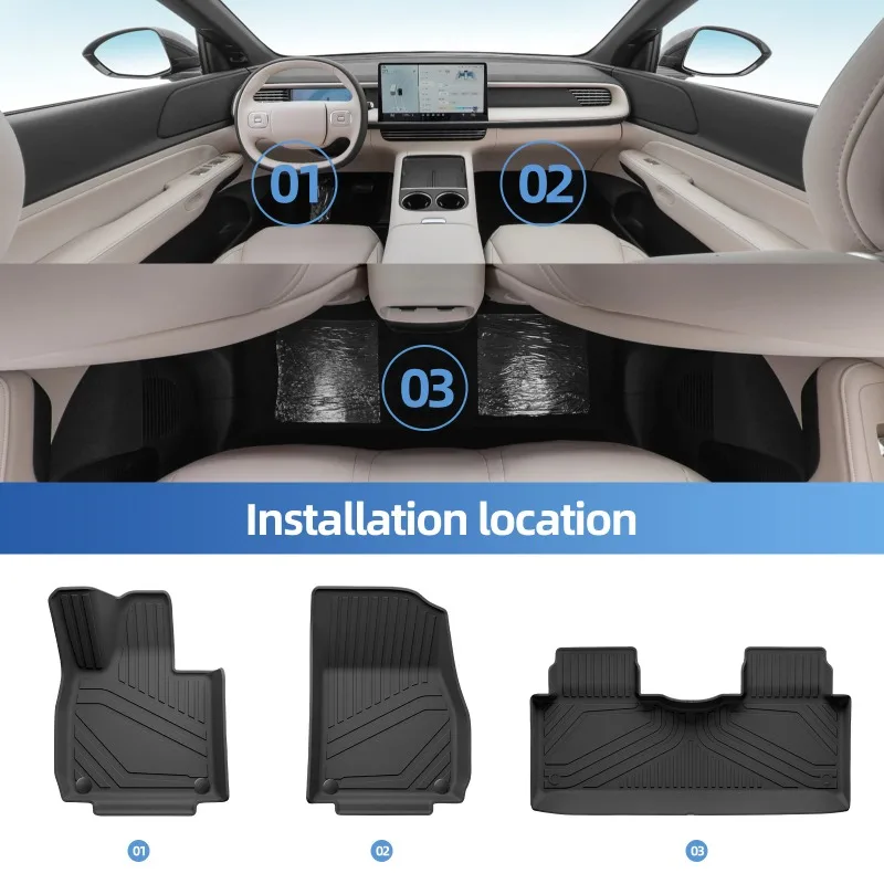 Für Xpeng G6 2023 2024 Autofußmatten Kofferraumauskleidung Kofferraummatte TPE 3D Fußmatte Allwetter SCHWARZ – Detail 2
