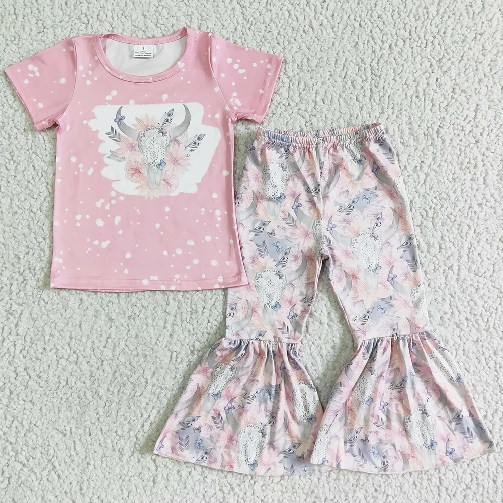 

RTS Baby Girl Clothes Set Spring Fall Boutique Kids Clothes Girls Bell Bottom Outfits Cow Print Fashion Toddler Girls Clothes