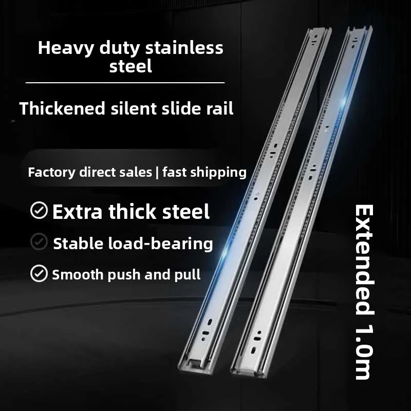 Extra Long Three Section Drawer Slides In Cold Rolled Or Stainless Steel Silent Copper Core Damping To Cm Wardrobe Bed Box