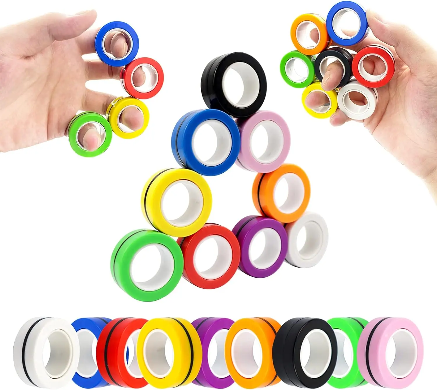 مجموعة ألعاب فيدجيت سبينر ذات الحلقة المغناطيسية، ألعاب حلقات مغناطيسية للأصابع الملونة للتدريب تخفف من القلق بالتوحد