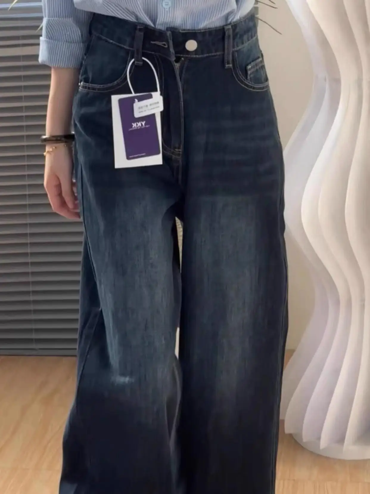 

Deep Blue High Waist Straight Leg Jeans Women plus Size Autumn Winter Loose Wide Leg Pants Slimming Effect Comfortable Fit