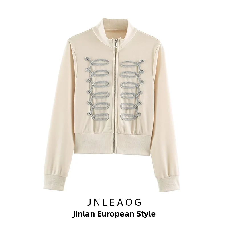 JNLEAOG Comfortable Zipper Sleeve Closure Light Colored Autumn New Arrival Women's Fashion Outerwear Decorative Wind Style