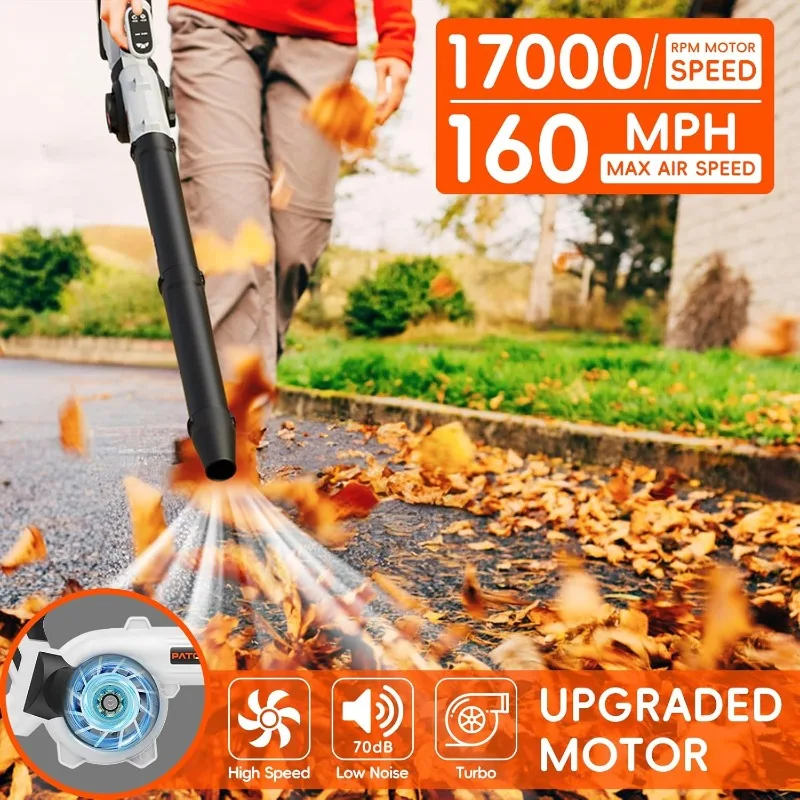 Electric Cordless Leaf Blower with 2 Batteries and Charger, 3 Speed Modes & 3 Blowing Nozzles,