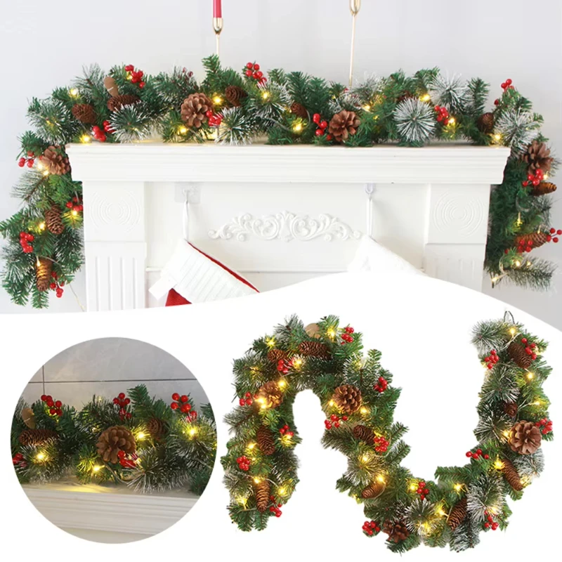 1.8/2.7m decoração de natal rattan guirlanda de natal berrys vermelhos elegante diy grinalda festa decoração porta parede vegetação lei