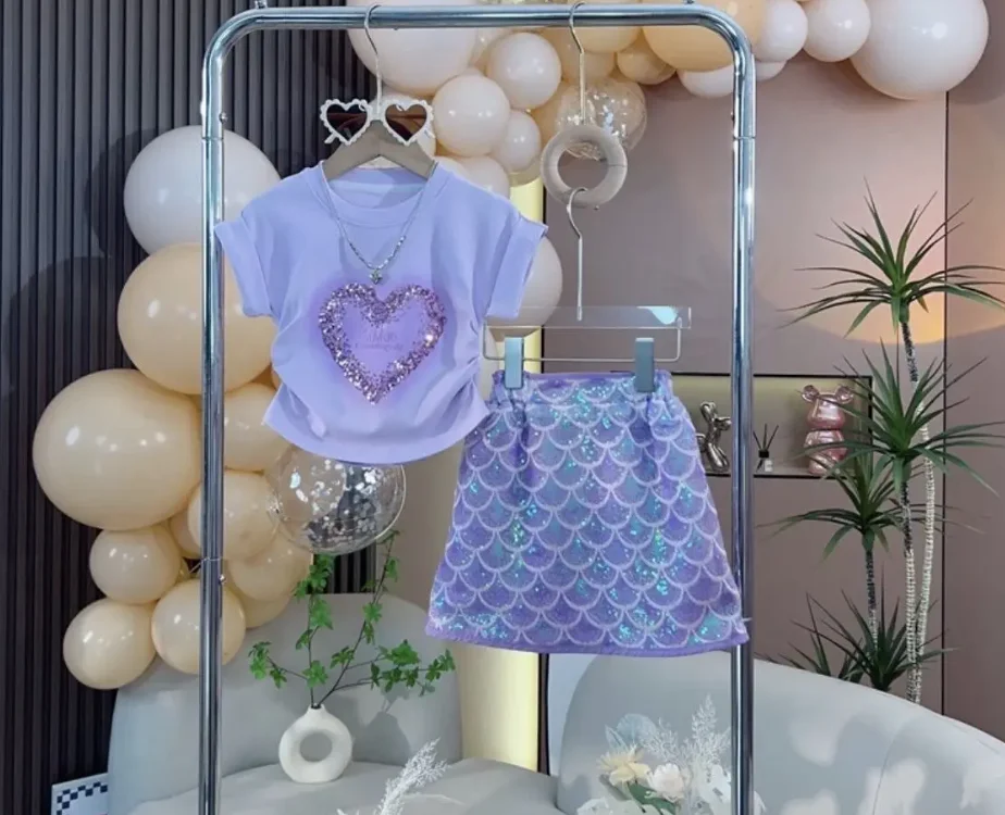 New Teenage Clothing Suits, Baby Girls Boutique Fashion Summer 2 Piece Sets, Top+ Skirts 3-12 T