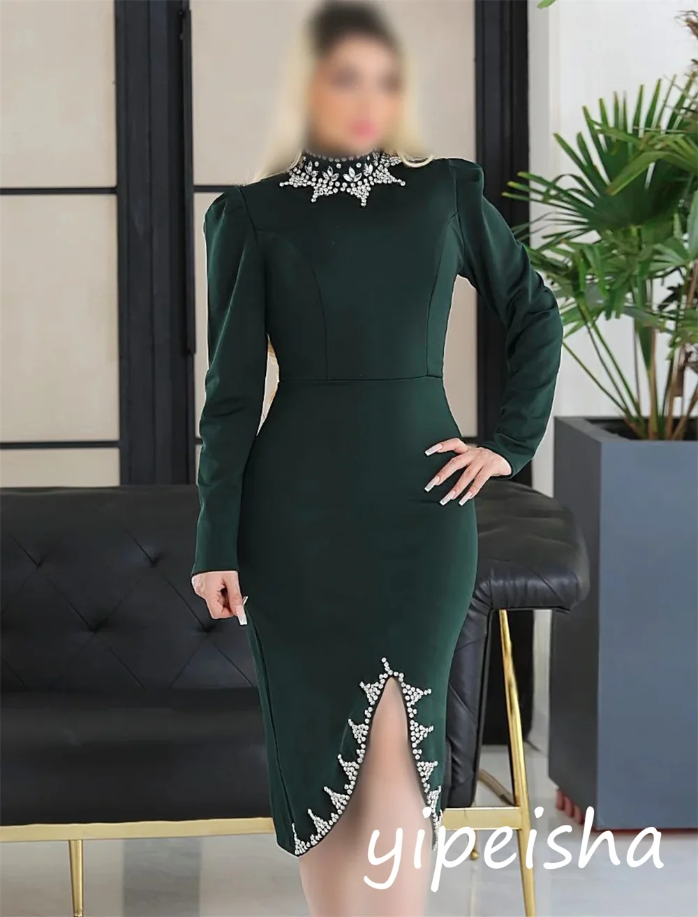 Abiti midi a collo alto con paillettes eleganti alla moda personalizzati in jersey con paillettes Occasioni su misura Abbinamento scintillante