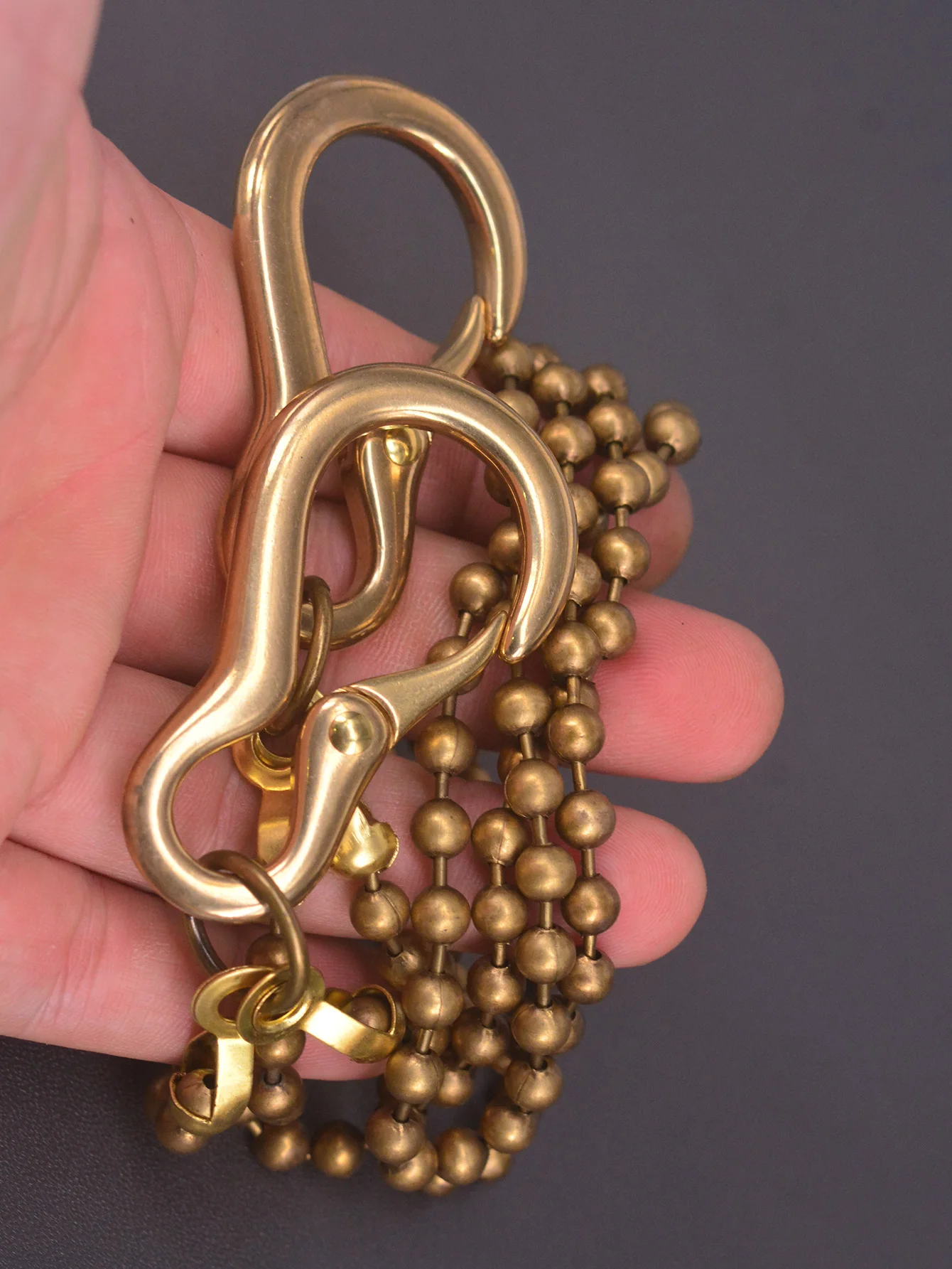 Gothic Punk Double Layer Biker Wallet Jean Trousers 6mm Brass Ball Chain Keychain Peanut Spring Carabiner for Alternativ Style
