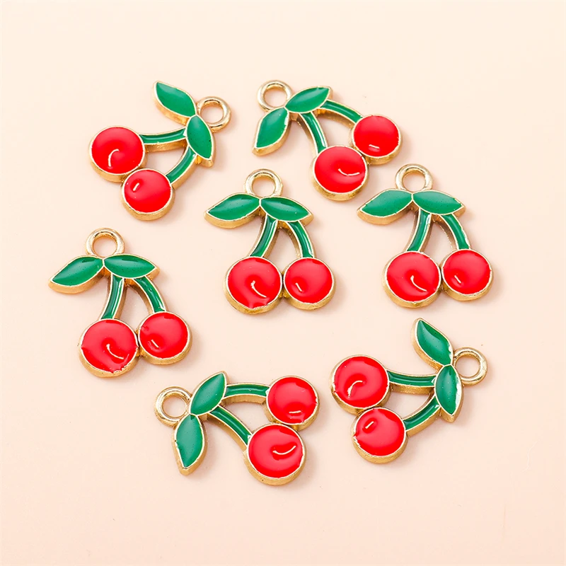 

20pcs 15x17mm Cute Enamel Fruit Cherry Charms Pendants for Jewelry Making Drop Earrings Necklace Bracelet DIY Crafts Accessories
