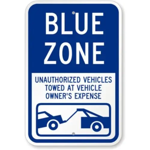 Blue Zone Unauthorized Towed Aluminum Weatherproof Sign p1151-Aluminum