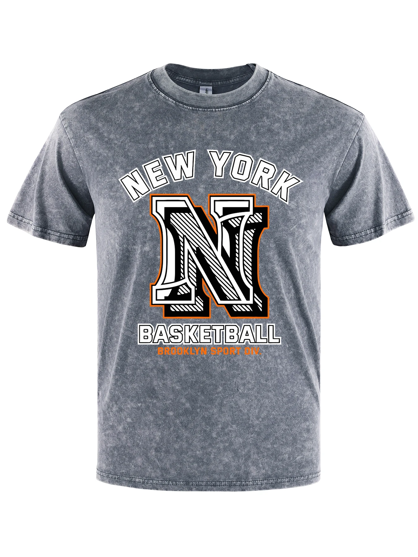 

New York Brooklyn Basketball Print Mans Washed T-Shirts O-Neck Hip Hop Tops Cotton Casual Loose T Shirt Summer Soft Men Clothes