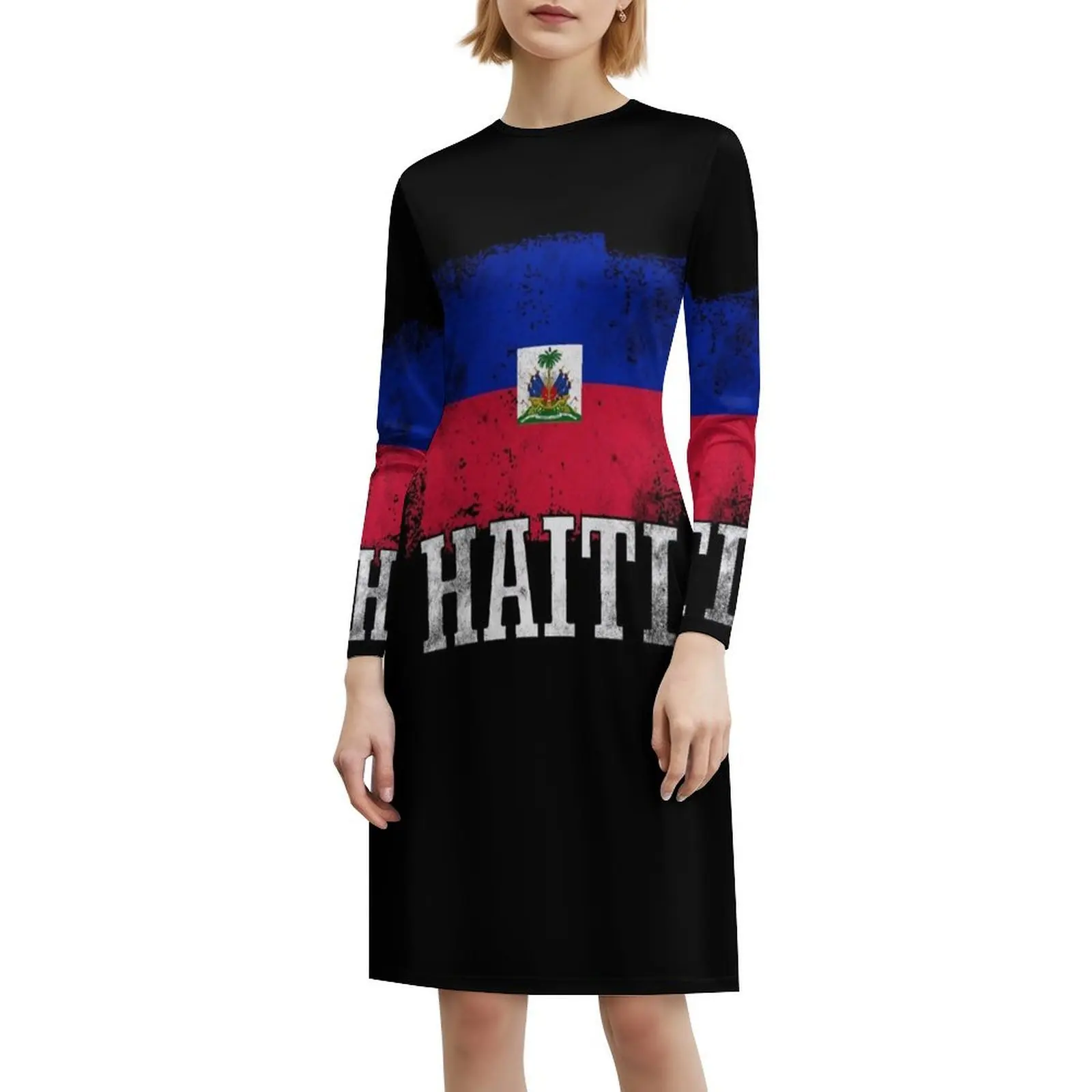 Casamentos haitianos Haiti Bandeira Floral Vestido Smock Para As Mulheres Primavera Verão Vestido Casual Para Festa Haitiano Amor Haiti Haiti Haiti