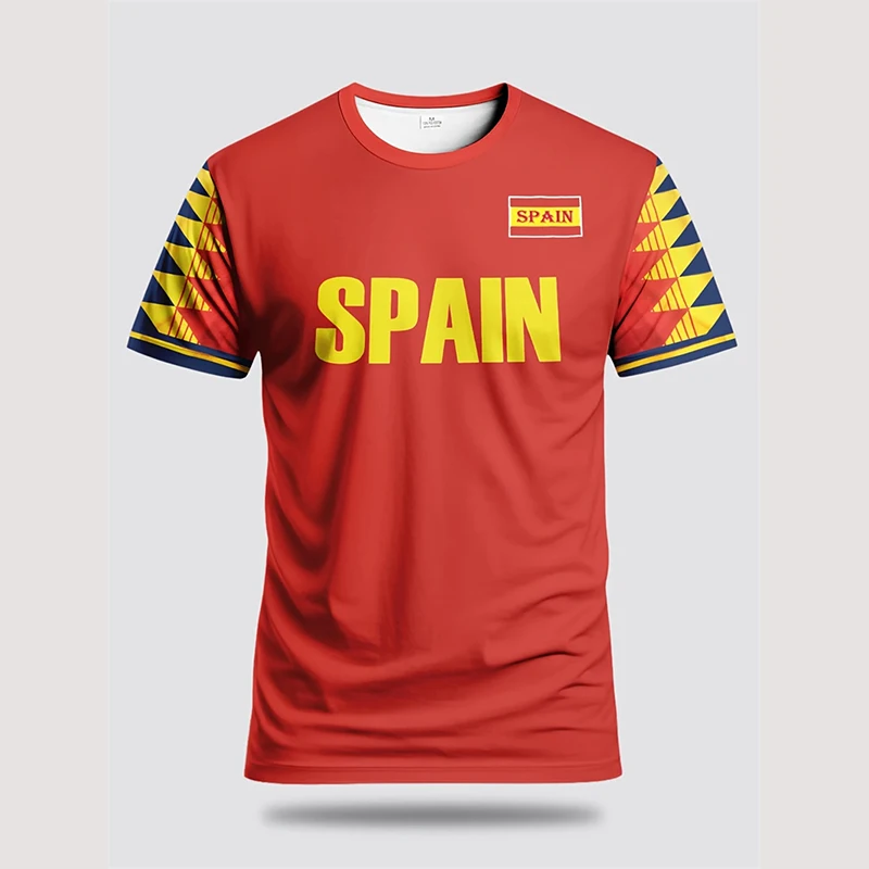 

Летняя Испания, мужская футбольная футболка, повседневные спортивные повседневные футболки с короткими рукавами, футболки в полоску с 3D принтом, детские модные футболки для бега