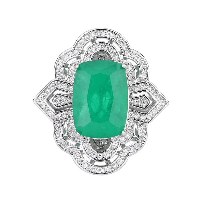 Charms Main Stone 10*14mm Emerald Paraiba 925 Sterling Silver Women Women Adjustable Ring Aesthetic Accessories Open Young Girls