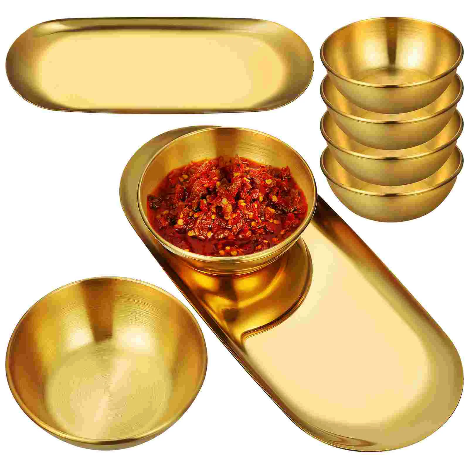 6 Pcs Sauce Bowl Tray Decorative Trays Ketchup Gold Stainless Steel Dishes Small Round Bowls Dip