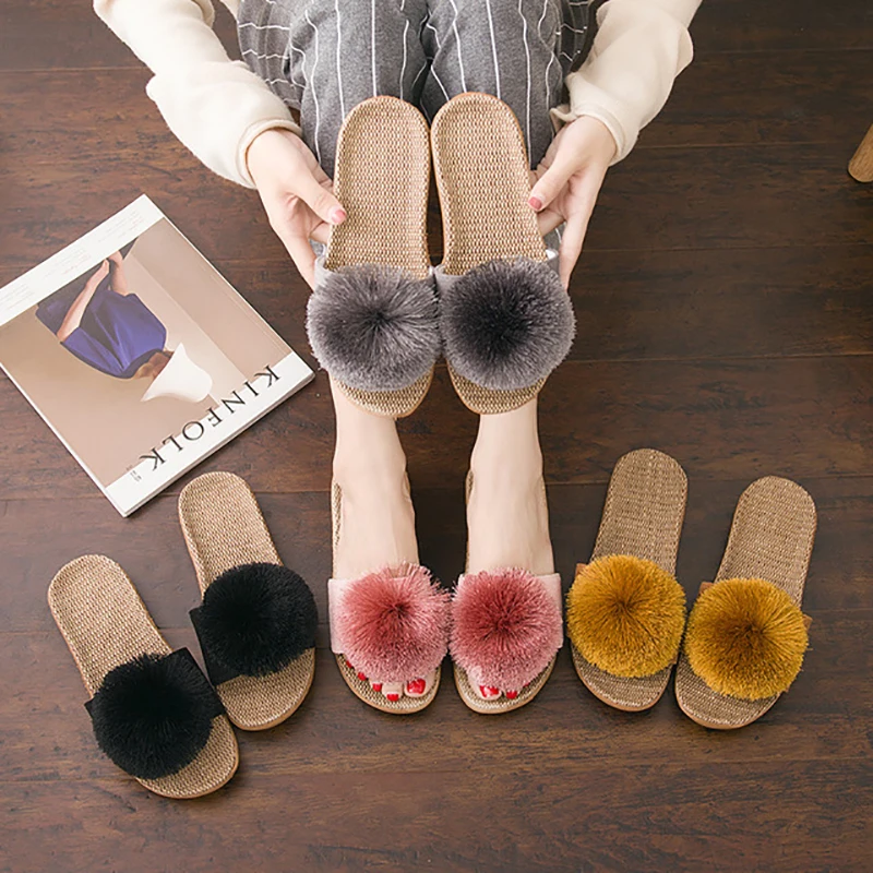 Ball-Shaped Decorative Slippers Ladies Summer Home Home Non-Slip Soft Thick Bottom Personalized Fashion Slippers