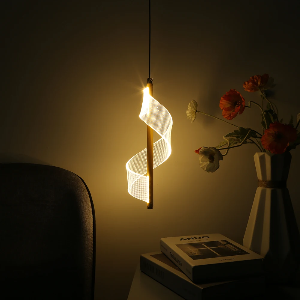 

Nordic Spiral Bedside Hanging Lamp Acrylic Indoor Ceiling Light Three Color Lighting LED Warm White Light Living Room Home Decor