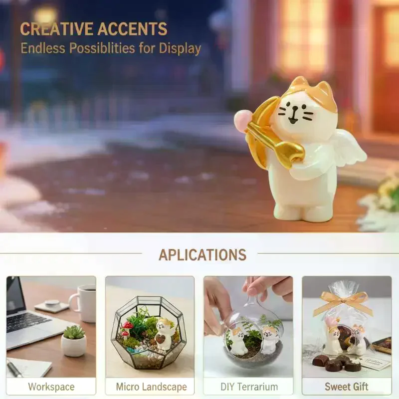 5Pcs Cartoon Cupid Cat Mini Figurine Cute Kitten Resin Statue DIY Micro Landscape Ornament For Desktop Decoration Gift