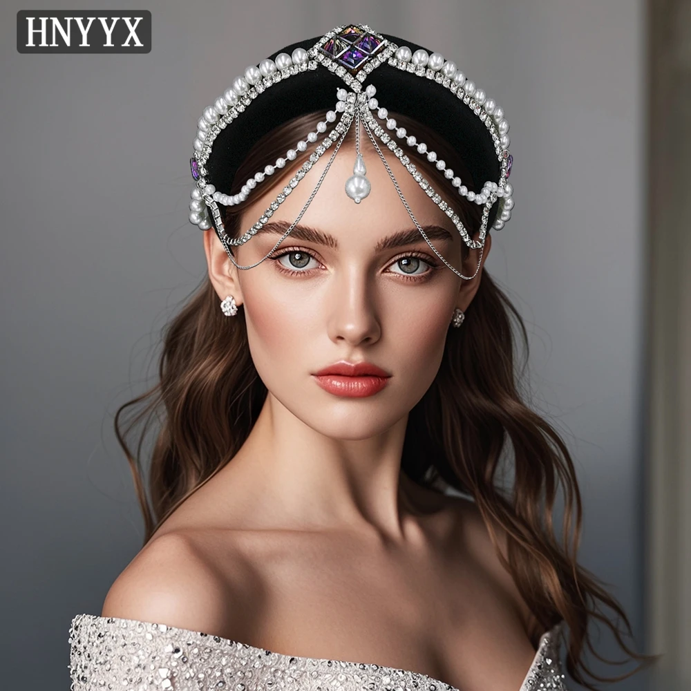 

HNYYX Luxury Bohemian Style Headband Soft Chain Pearl Hair Accessories for Women Bride Wedding Crystal Head Chain Halloween A256