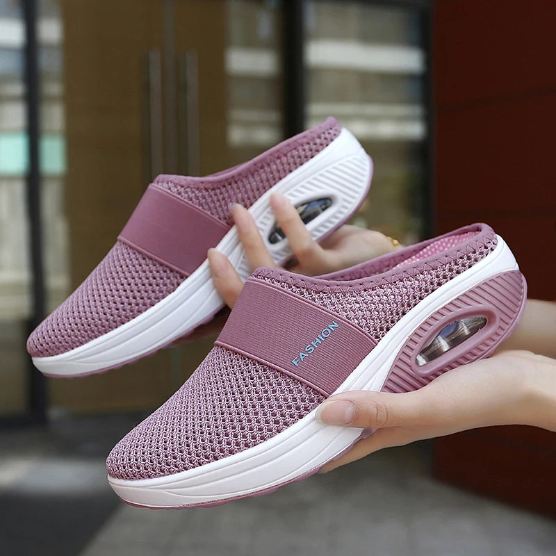 Women Wedge Slippers Anti-slip Casual Female Sandals Platform Retro Summer thick sole air cushion shock absorption outdoor Shoes