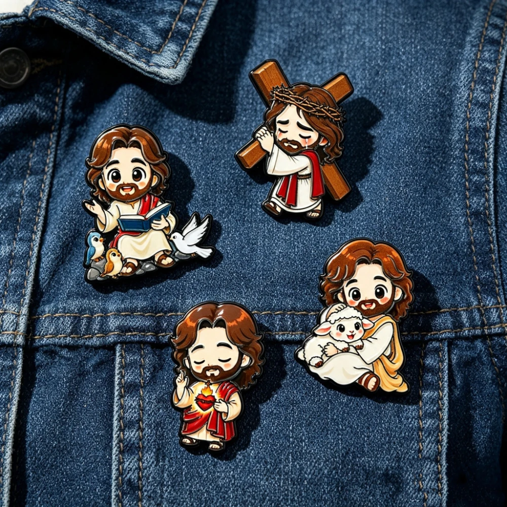 4Pcs Cartoon Enamel Pin Brooch Set, Cute Metal Badges, Holiday Gift for Bag Clothes, Christmas & Black Friday