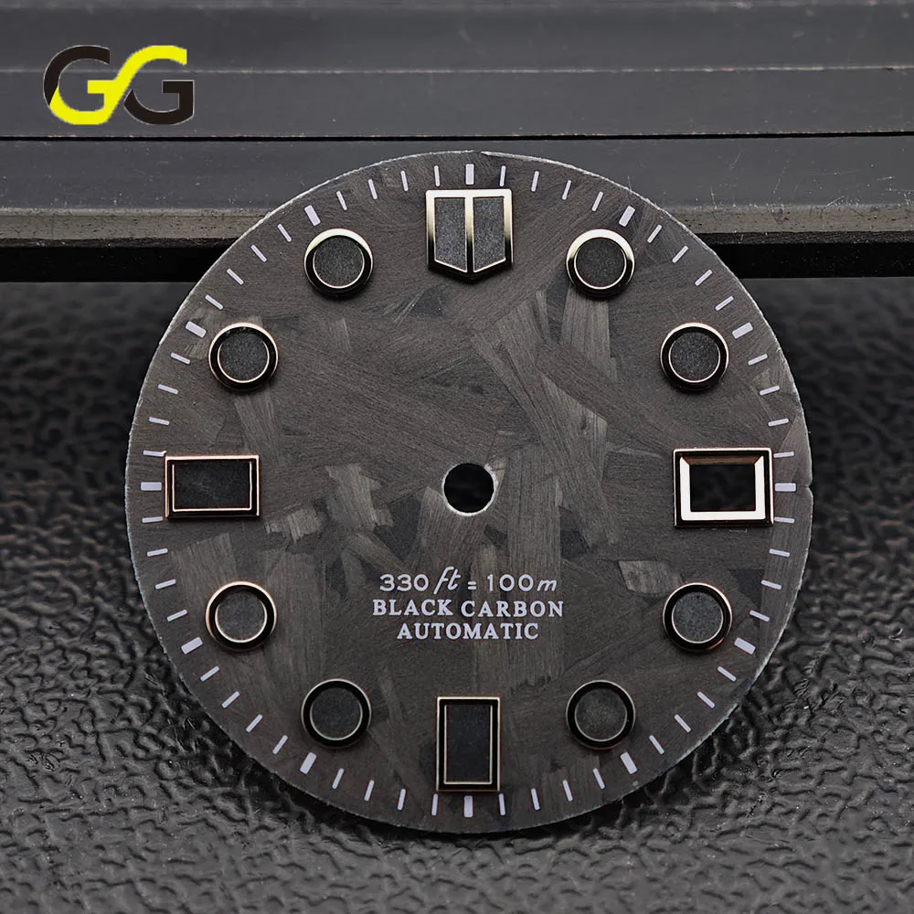 28.5mm Carbon Fiber Watch Dial Single Calendar C3 Green Luminous Black Dial Fit NH35 NH36 8215 2824 Movement Watch Accessories image 5