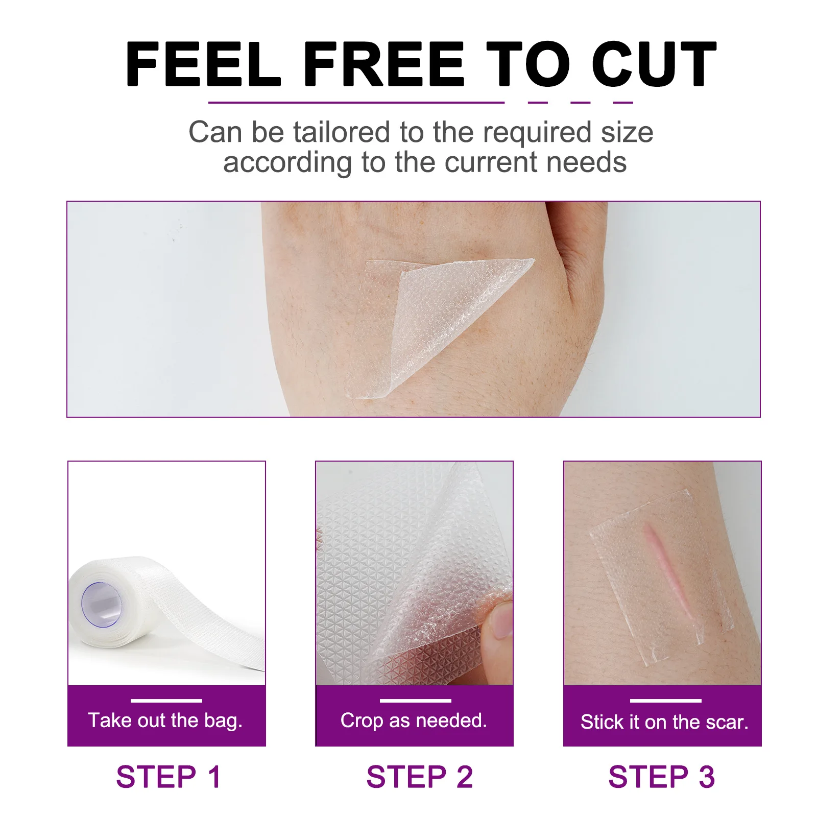 1 Roll Invisible Silicone Scar Sheets , 4cmX150cm Self-Adhesive Scar Cover Tape Reusable and Effective Skin Care Strips