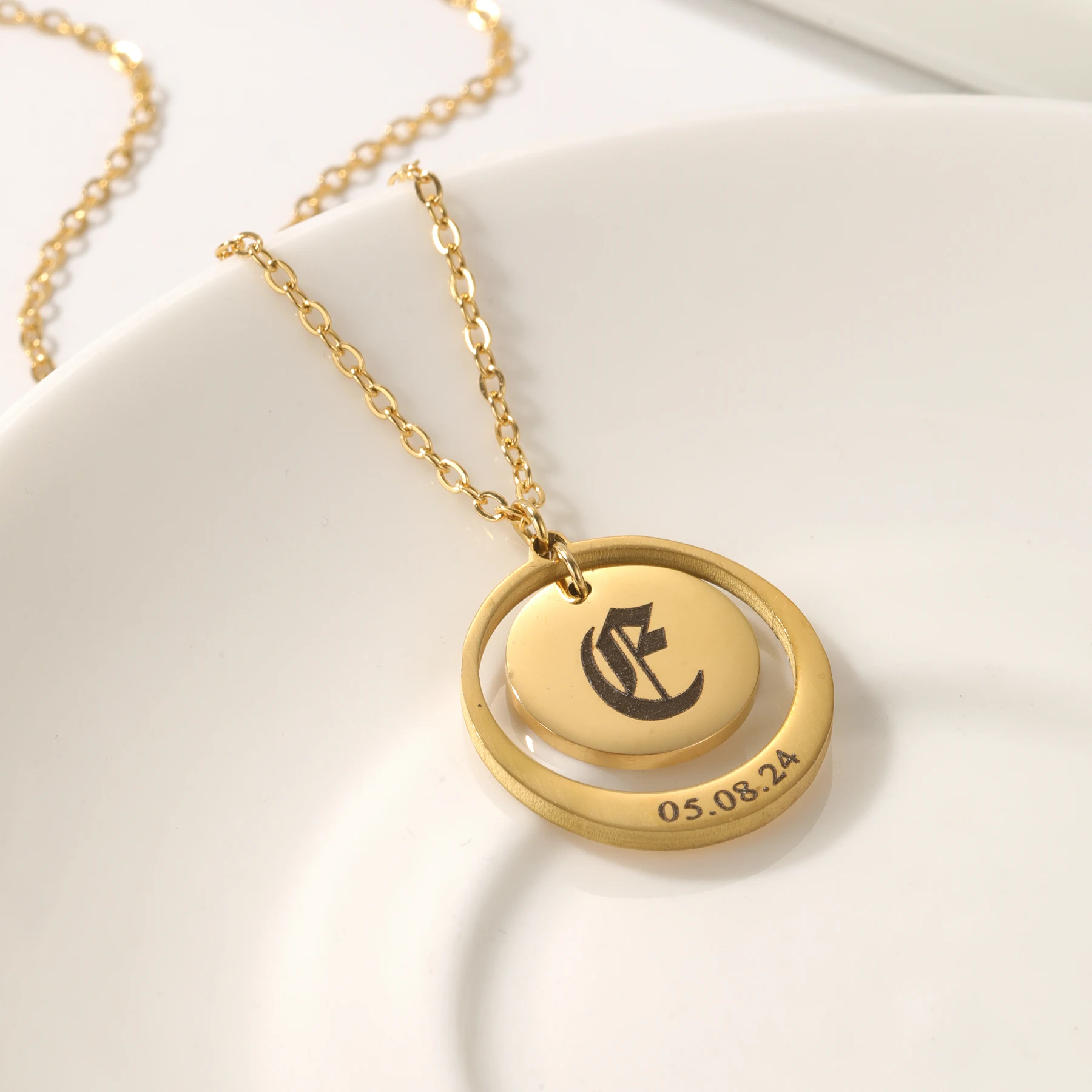 Gepersonaliseerde ketting Aangepaste fototekst Ronde ketting Gegraveerde naam Roestvrij staal Ronde vorm Hanger Ketting Sieraden