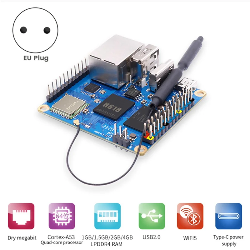 For Orange Pi Zero3 Development Board 4GB Package RAM H618 WiFi5+BT 5.0 Gigabit LAN for Android 12 Debian12 with EU Plug