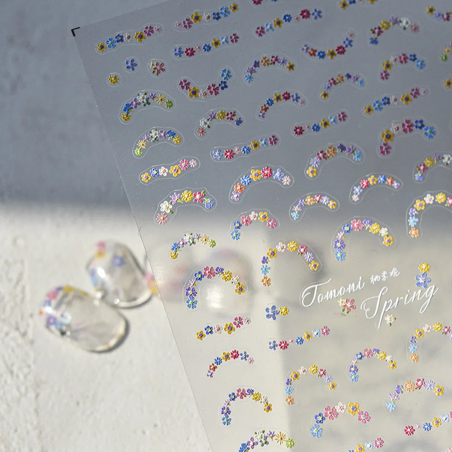 Adesivi per unghie con stringa di fiori colorati 5D decalcomanie per fiori primaverili in rilievo di alta qualità adesivo artistico creativo per decorazioni per unghie