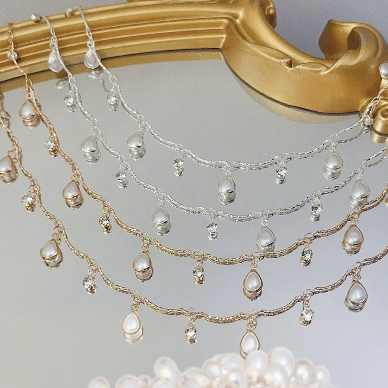 0.5/1/2M Exquisite Curved Stick Pendant With Teardrop Pearls On Copper Chain Color-Retaining For DIY Bracelet Jewelry Accessory