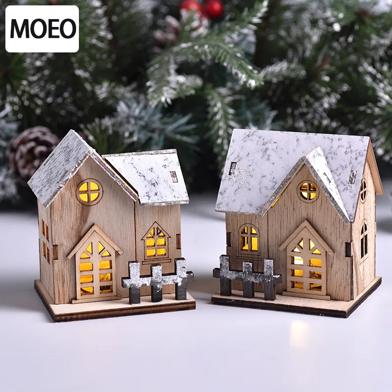 Christmas LED Light Wooden House Luminous  Christmas Decorations Kids Gift